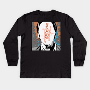 Nicolas Cage stolen face black white vector art fan works graphic design by ironpalette Kids Long Sleeve T-Shirt